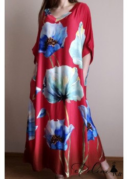 Nauja gėlių rašto suknelė su šilku - Didelis dydis